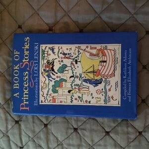 THREE items: A Book of Princess Stories, Victorian stickers + VTG rubber stamp